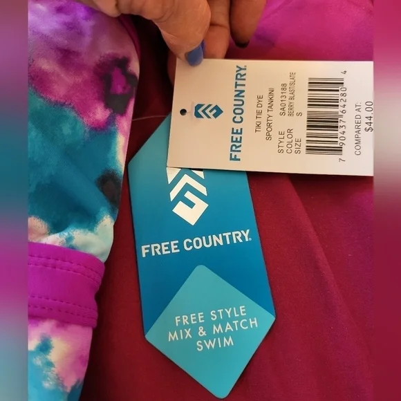 NWT Free Country TikiTieDye Sporty Tankini Small berry and slate colors - Picture 8 of 15